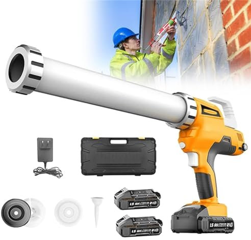 HEAXIY Electric Caulking Gun, Cordless Cartridge Sausage Caulking Gun, Battery Powered Caulk Gun with 2 Battery, Caulking Tools for Filling, Sealing