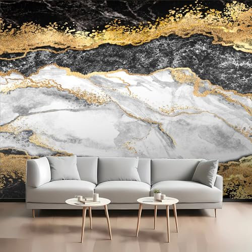 LUPAXA Tapete Mit Schwarzem Und Goldenem Marmor 300x240cm 3D-Tapete Aus Seide, Stilvolle Strukturtapete Für Schlafzimmer, Wohnzimmer, Büro, Nicht Selbstklebend