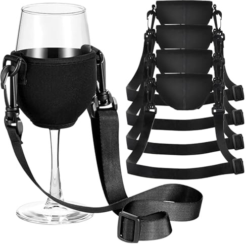 Cndiyald Drink Holder 4pcs Wine Glass Holder Necklace 7.9'' Fabric Comfortable & Portable Wine Glass Holder with Adjustable Strap 19-38'' Drink Holder for Picnic Wedding Party, Medium
