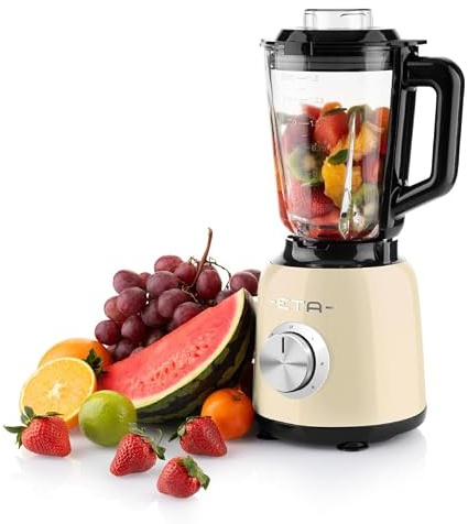 ETA Standmixer Storio I 1 200 Watt | 3 Geschwindigkeiten | 26.000 Umdrehungen/min I Pulsfunktion | 1,5 Liter Gla Behälter | BlendeX Messer I Beige