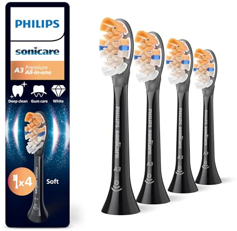 Philips Sonicare A3 Premium tout-en-un - têtes de brosse à dents de rechange d'origine, noir, lot de 4, HX9094/88