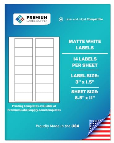 Premium Label Supply White Sticker Bottle Labels – 3 x 1.5 – Laser/Inkjet Compatible – (14 per Sheet), 25 Sheets – 350 Total Adhesive Labels