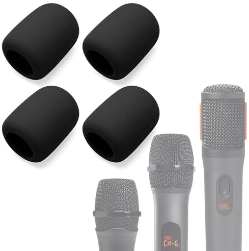 Voarmaks Foam Mic Cover Compatible with JBL PartyBox Wireless Mic Microphones, Wireless Two Microphone System, PartyBox Mic 100 Wird Microphone Sponge Windscreen Pop Filter 4-Pack, Black