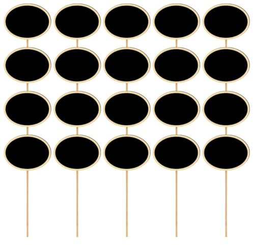 AMUSLESUR 20 Pezzi Mini Lavagne Ovali in Legno Nere, Cartelli Segnaposto per Fiori e Piante da Giardino, Etichette Gesso per Matrimoni, Decorazioni Natale e Uso
