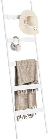 5 Tier Towel Ladder with Wood Grain Accents, Metal Leaning Towel Rack