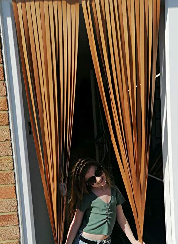 Robuste Fensterblende, Fliegenschutz, Streifenblende, Türblende - ALT Gold - (90cm breit) - Komplett mit Schraubhaken für Holzrahmen