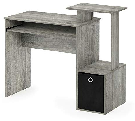 Furinno Econ Mehrzweck Home Office Computer Schreibtisch mit Ablage und Einschub, holz, Französische Eiche Grau/Schwarz, 40.01 x 40.01 x 86.61 cm