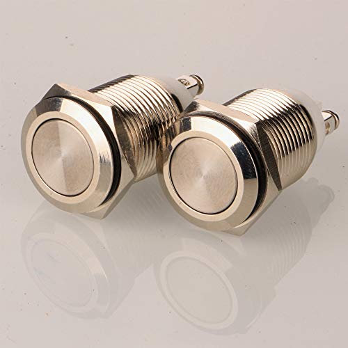 Gebildet 2pcs 16mm 5A/12V/24V/125V/250V Verriegelung Druckknopfschalter Schraubklemmen Edelstahl Metall Wasserdichte Schalter(Flachkopf)
