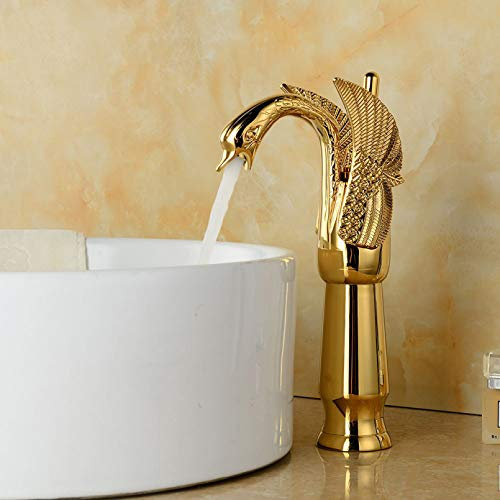 YHSGY Badarmaturen Golden Finish Kaltes Und Heißes Wasser Luxus Swan Design Waschbecken Wasserhähne Waschtisch Waschbecken Mischbatterien
