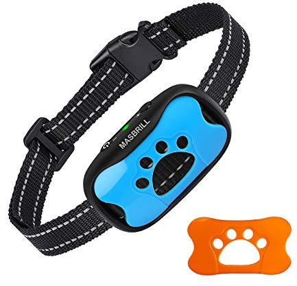 MASBRILL Collare Antiabbaio per Cani, Anti Abbaio Ricaricabile per Cani Piccola Media Grande, Modalità di Lavoro con Bip e Vibrazione, Blue