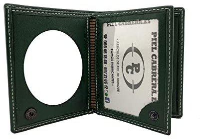 Piel Cabrera Cartera Porta Placa con Monedero para Guardia Civil, Policia Local, Proteccion Civil, Seguridad Privada, Cruz Roja. Mod. HONORES Libro Verde