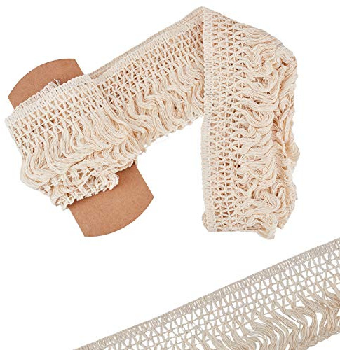 GORGECRAFT 5 yardas X 4 anchas de Algodón con Borlas Y Flecos, Cintas de Encaje para Ropa, Cortinas, Accesorios para Manualidades, Decoración Del Hogar, Crema