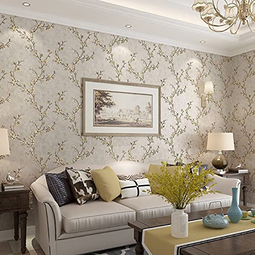 MEAIHOME American Country Papier peint non tissé 3D rétro Pastoral Flower Tree Version AB avec chambre à coucher, salon, chambre d'enfant, fond mural TV 1.73 'Wx32.8' L Non Encollé (Gris clair)