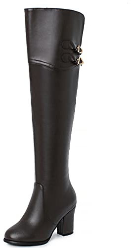 StyliShoes Women's Elegant Long Boots with Chunky Heel and Solid Color
