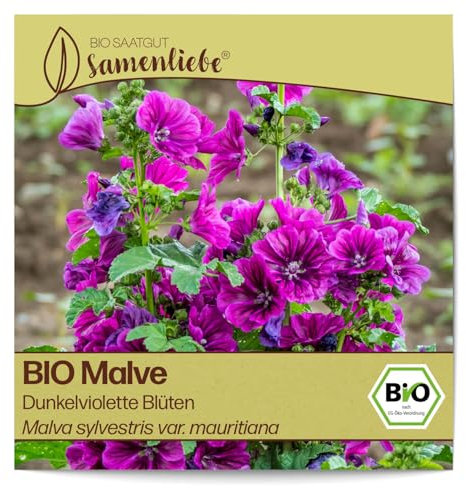 Samenliebe BIO Malve Samen alte Sorte Dunkelviolette Blüten 100 Samen samenfestes Blumen Saatgut für Garten Freiland und Balkon BIO Blumensamen
