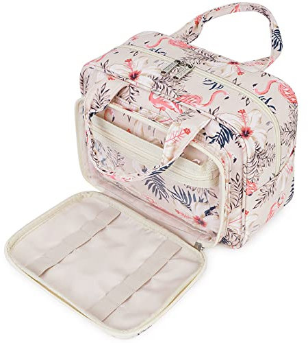 Kulturtasche Damen Gross kulturbeutel Kosmetiktasche Damen Groß Waschtasche Make up Tasche für Herren & Volle Größe(Beige Flamingo)