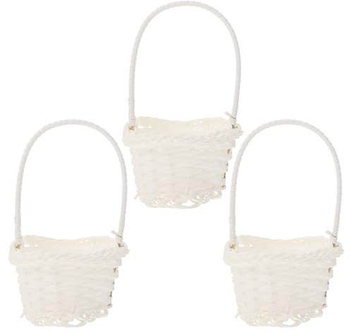 NUOBESTY 3pcs Mini Woven Floral Baskets Tiny White Rattan Basket Small Plastic Storage Containers for Home DIY Project Arrangement Decors