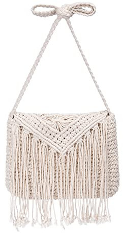 Jeesblsy Damen Handtasche Sommer Strandtasche Umhängetasche, Böhmische Stroh Tasche, Retro Gewebte Schulterbeutel Geldbörse Sack für Reisen Freizeit Urlaub (Beige)
