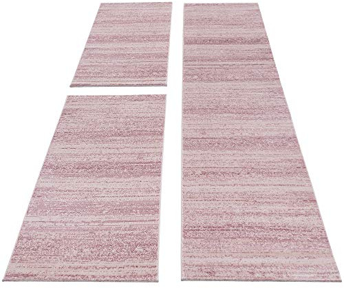 Carpettex Kurzflor Läufer Set 3 Teilig Weich & Soft Bettumrandung Schlafzimmer Flur Teppich 6 mm Florhöhe Einfarbig Pink, Farbe:Pink, Bettset:2 mal 80x150 cm + 1 mal 80x300 cm