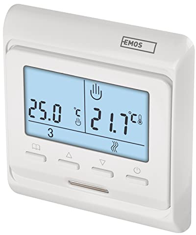 EMOS Digital Room Thermostat for Underfloor Heating, Programmable Clocks with Adjustable Hysteresis, Wire Thermostat Including Floor Sensor, Room Temperature Controller for Flush-Mounted Mounting