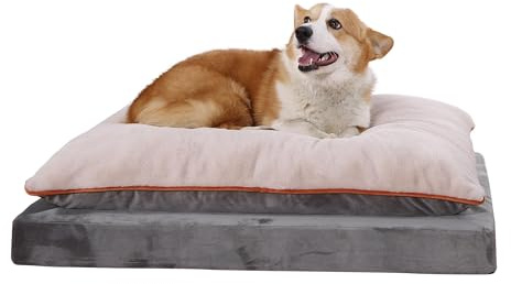 Amazon Basics Washable Dog Bed with Cooling Gel Memory Foam, Pressure-Relief Supportive Design, Anti-Slip Bottom, Machine Washable Removable Cover, Extra Large (40 x 30), Grey