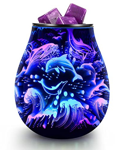 inrorans Dolphin Oil Burner 3D Glass Electric Wax Warmer Wax Burner for Scented Wax with 7 Colorful Changing Fragrance Warmer for Home Wedding Festival Present