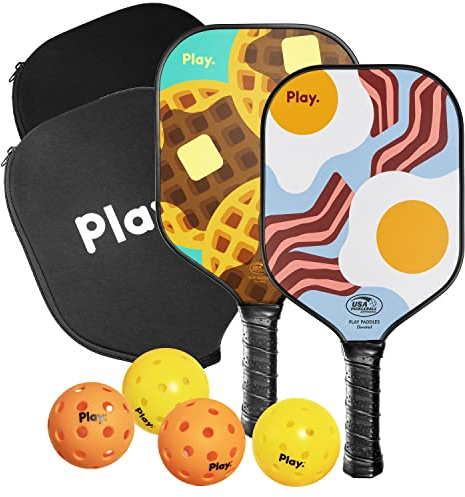 Play Paddles Pickleball-Box für drinnen und draußen, Set mit 2 Paddeln, USA-Pickleball-zertifiziert, Hyper-Grip™-Oberfläche und Graphit-Oberfläche, gepolsterter Griff