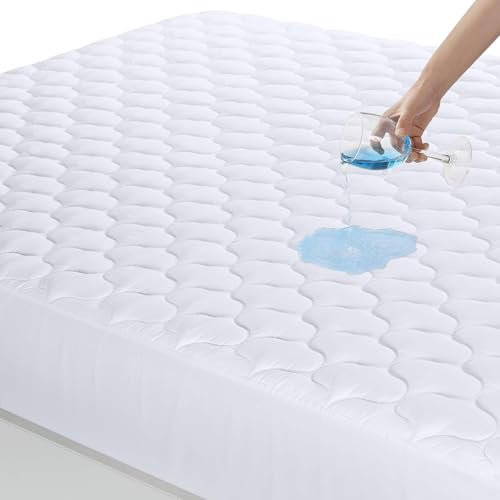 Utopia Bedding Quilted Fitted Waterproof Mattress Protector, Machine Washable Mattress Cover Stretches up to 38 CM Deep (White, Double - 135x190cm)
