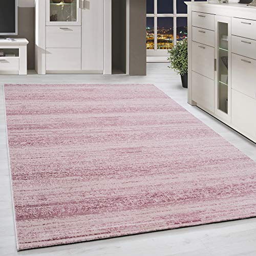 HomebyHome Teppich 140x200 cm Rosa Kurzflor Einfarbig Moderner Teppich für Wohnzimmer Schlafzimmer Flur Küche Esszimmer Kinderzimmer Pflegeleicht Weich