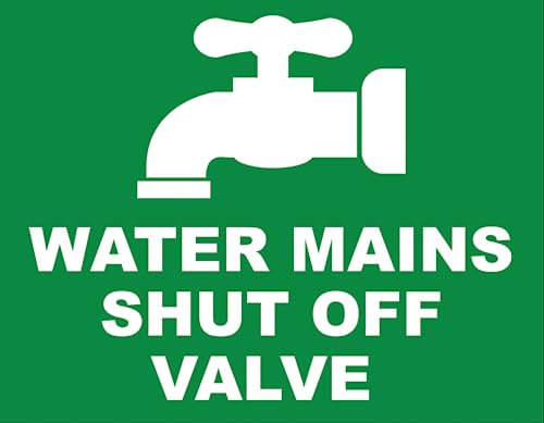 Water Mains Shut Off Valve Green Sign Notice Sticker Sign Self Adhesive Gloss Decal Sticker 160mm x 125mm
