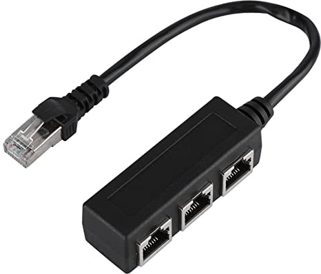 Cable de Extensión Ethernet, RJ45, 1 Macho a 3 Hembra, Conector de Transferencia, Divisor, Adaptador Ethernet (20,5 Cm, Negro)