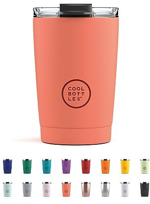 Cool Bottles - Vaso Térmico de Acero Inoxidable 330 ml - Pastel Coral - Tapa Hermética - Vaso para Café - Bebidas Frías 10 horas y Calientes 5 horas - Libre de BPA