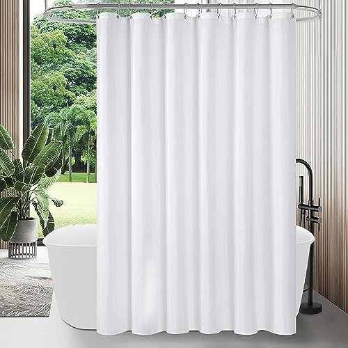 WOOPKER Duschvorhang 180x200 cm Weiß Textil,Anti-schimmel Wasserdicht und Trocknet Schnell,Waschbar Hochwertig Stoff Duschvorhang Badewanne 1.8 x 2m Lang