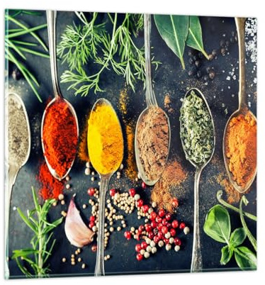 Quadro su Vetro 40x40cm Stampe da Parete in Vetro Spezie Erbe Aromatiche Piccoli Decorazione Murale Camera da Letto Cucina 1 pezzo Quadri Moderni Soggiorno Grafica Immagini Wall Art GAC40x40-5213