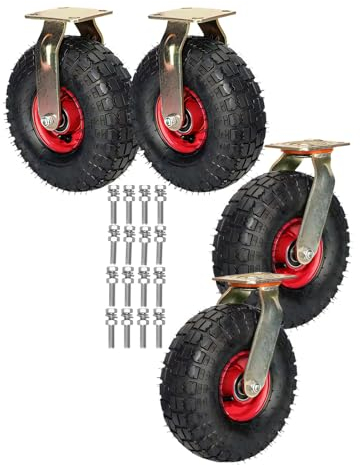 LIGUOYI Strapazierfähige Lenkrollen Mit Bremse, 4 Stück Luftreifen Gummi Rollen Durchmesser 200/250MM Leise Abriebfest 360 Grad Drehbar, Für Möbel Stoßdämpfung Bockrolle Transportrollen