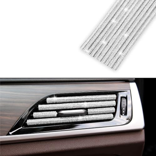 5 Stück 20cm Auto Luftauslass Zierstreifen mit Strasssteinen,Glitzer Auto Lüftungsschlitz Dekoration,Auto Styling Lüftungsgitter Zierleiste,DIY Auto Zubehör Innenausstattung Streifen,Weiß