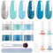 Eodci 12Pcs Dip Puder Nagel Set, 6 Farben Glitzerndes Blaues Schnee Tauchpulver Set mit Basis Decklack/Aktivator/Pinselschoner Dipping Powder French Nagelkunst Starter Maniküre für Home & Salon