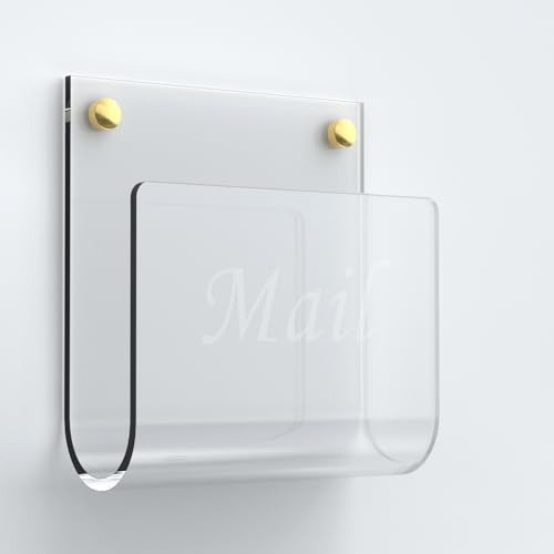 ZYESF Briefhalter aus Acryl für die Wand, 16,5 x 5,6 cm, Briefumschlaghalter, Wandmontage, transparenter Postkartenhalter für Eingang, Schlamm, Flur, Küche, Büro, 2 Stück (1 Packung, weiß)