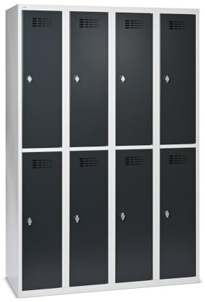 Steinbock Spind 8 Fächer | H180xB120xT50 cm | Anthrazit | Drehriegelverschluss für Vorhängeschloss | Metallspind inkl. Kleiderstange, Kleiderhaken, Namensschild | Schließfachschrank