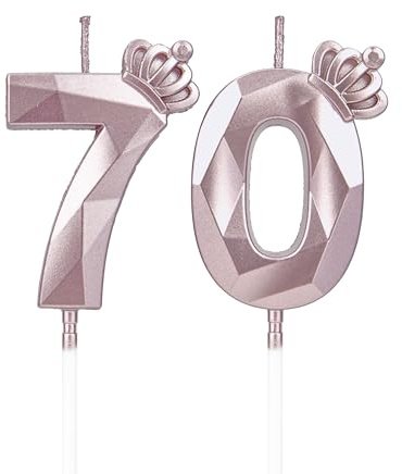 DTXLX Roségold Krone Zahl 70 Geburtstagskerzen Kuchen Deko | Zahlen, mit, 3D, für, geburtstagsdeko, Kinder, Partys, Hochzeiten, Firmenfeiern, Jubiläen, Rosegold, #70
