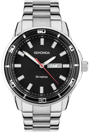 Sekonda Midnight Mens Analogue Watch 44mm dial | 50 Metres Water Resistance, mineral glass crystal, day and date display, ion-plated case