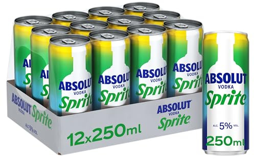 Absolut Vodka Con Sprite, Cóctel Clásico, Pack 12 Latas 250 ml | Cóctel listo para tomar, Absolut Vodka con Sprite, 5% alcohol, excelente para fiestas y reuniones, consumo responsable