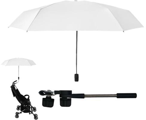 Ombrellone parasole per passeggino con morsetto, parasole per passeggino, UPF 50+, con clip per passeggino, carrozzina, sedia da spiaggia, bianco, Refer to description