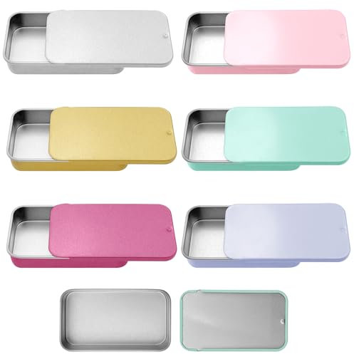 Auswalar 6PCS Mini Metal Tin Box,Rectangular Sliding Lid Metal Containers With Lid Portable Storage Box,for Items,Earplugs, Pills, Tiny Bead, Nail, Jewelry Findings