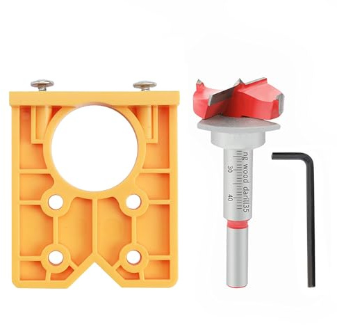 Concealed Hinge Drill Guide Set with 35mm Bit for Cabinet Mounting Plates | for Cabinet Mounting Plates and Door Installation (Yellow)
