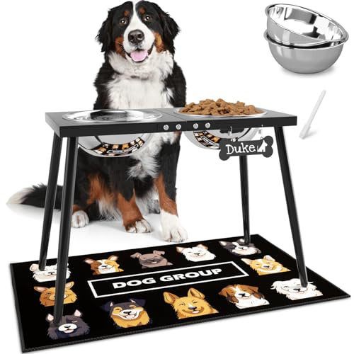 ADENGL Gamelles surélevées en métal pour chien, 43,2 cm de haut, bols de nourriture en acier inoxydable de 3000 ml avec tapis anti-éclaboussures pour grands chiens