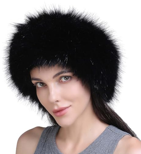 YEKEYI Bandeau en fausse fourrure pour femmes avec élastique, cache-oreilles pour se réchauffer les oreilles pour l'hiver, bonnet chaud pour temps froid, bonnet de ski, Noir , Taille unique