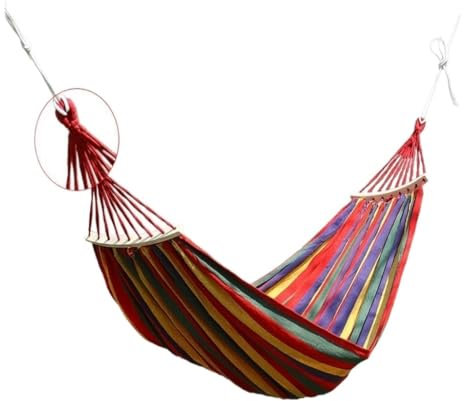 Outdoor-Hängematte mit gebogenem Holzstab und Anti-Rollover-Design, faltbare und tragbare Hängematte mit gebundener Seiltasche für Reisen, Rot, 190 x 100 + 40 cm