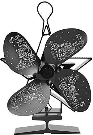 Vomeko Wood Stove Fan,4 Blades Heat Powered Fan,Santa Claus Pattern Fireplace Fan for Heat Distribution Circulating Warm Air,Furnace Fan Fireplace Accessories (Black)