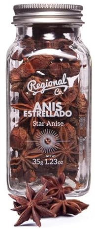 Regional Co | Anis Estrellado Entero - Bote De Cristal 35 Gr - Perfecto Para Anis Estrellado Infusion y Cocina - Anís Estrellado Fresco y Aromático